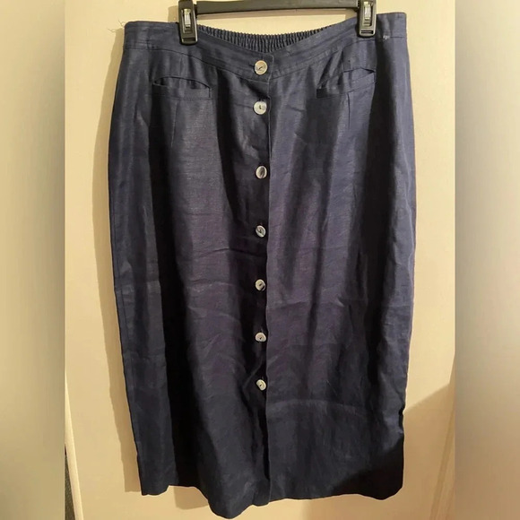 David Dart Collection 100% Linen Navy Button Front MIDI Length. Sz XL - Picture 1 of 7